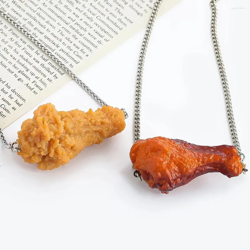 Pendentif Colliers 1pc Fun Fried Grilled Chicken Leg Modèle Collier Simulé Cuisine Alimentaire Vitrine Dinde Pilon Pour Fête Bijoux Cadeau