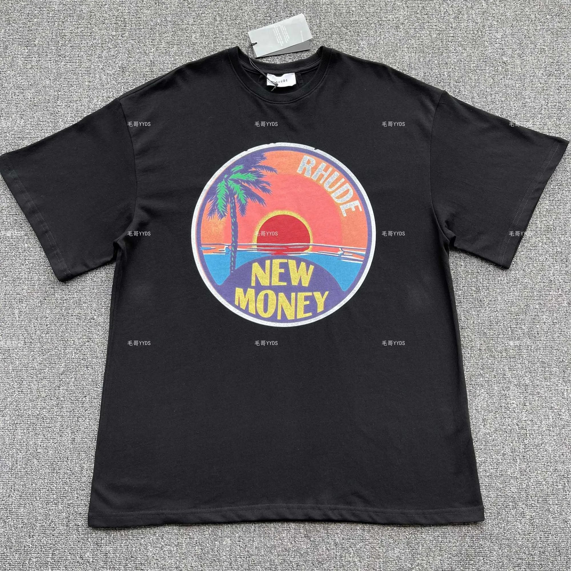 مصمم أزياء الملابس المحملات tshirts Rhude "New Money" Tee Sunshine Palm Tree Beach Printed Shirttops streetwear streetwear heip hop sportswear