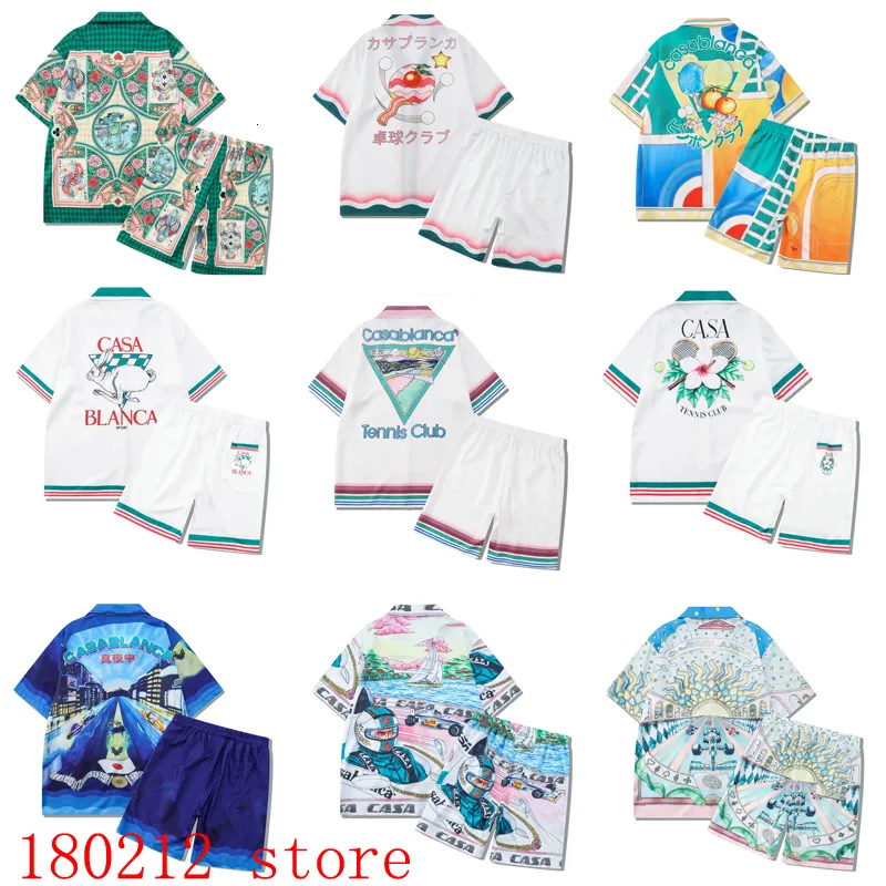 Herren Trainingsanzüge Multi Versionen Musterdruck CASABLANCA Hawaii Beach Seaside Holiday Short Set Männer Frauen Hip Hop Freizeithemden Shortpant Suit 230420