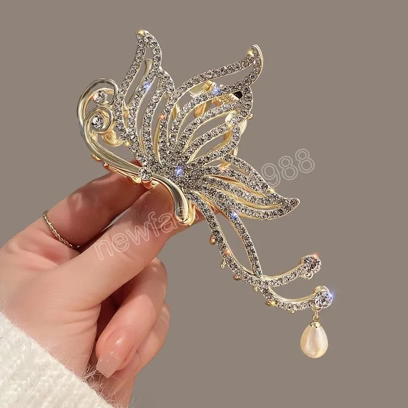 Moda farfalla artiglio capelli strass perle fermagli capelli donne e ragazza coda di cavallo artiglio clip accessori capelli regali