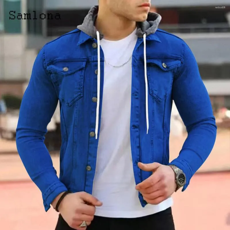 Samlona Plus Size Mens Denim Mens Hooded Jackets Sale Winter Warmth With Stand Pockets And Fashionable Outerwear From Redbud06 31.01 DHgate.Com