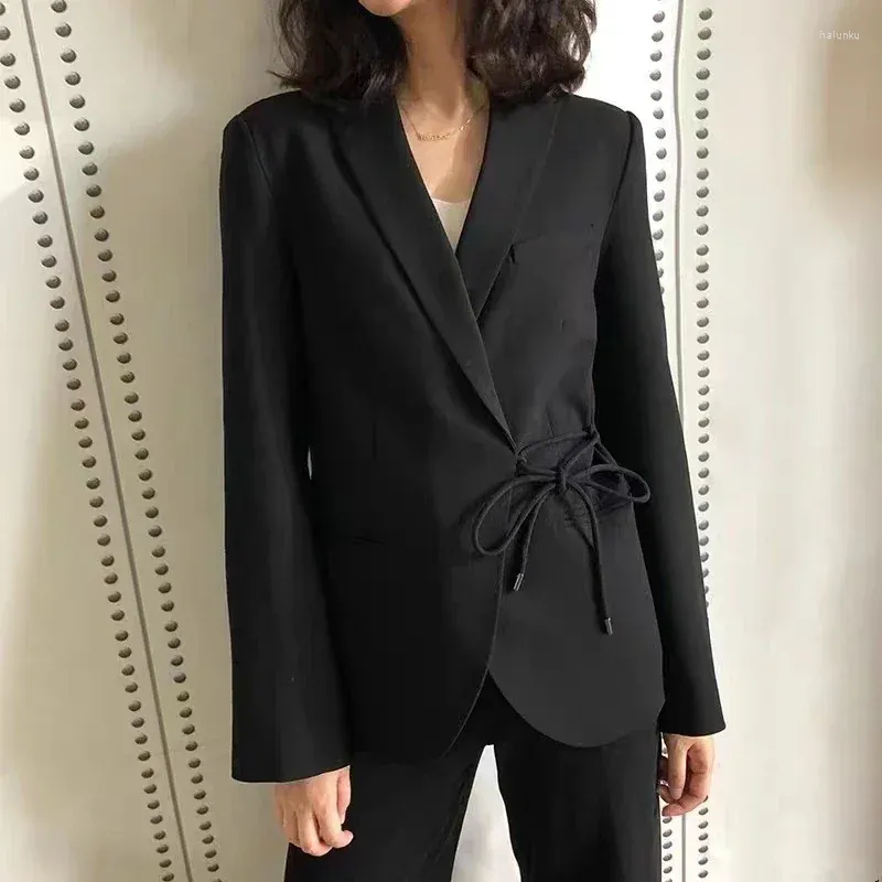 Costumes pour femmes élégant revers en laine déboutonné asymétrique cravate latérale pour les déplacements quotidiens polyvalent blazer décontracté