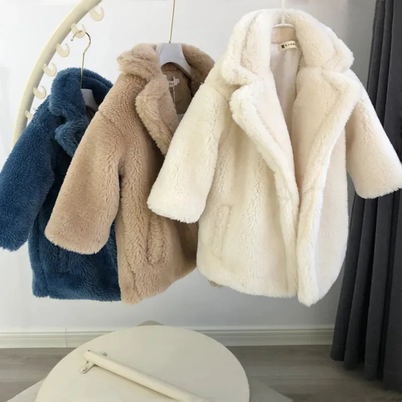 Куртки Зимняя модная куртка из искусственного меха для девочек, плотное теплое пальто для маленьких детей, верхняя одежда 231121