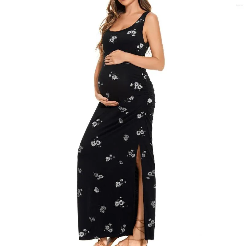 Casual Dresses Women's Split Long Maternity Dress Sleeveness Ruched Pregnancy Clothes For Women Tunic Missal