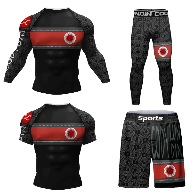 العلامة التجارية للرجال العلامة التجارية Cody Lundin Men Compression Fitness Sportswear Tracksuit Long Sleeve BJJ Rash Guard T-Shirt MMA Shorts مجموعات صالة رياضية