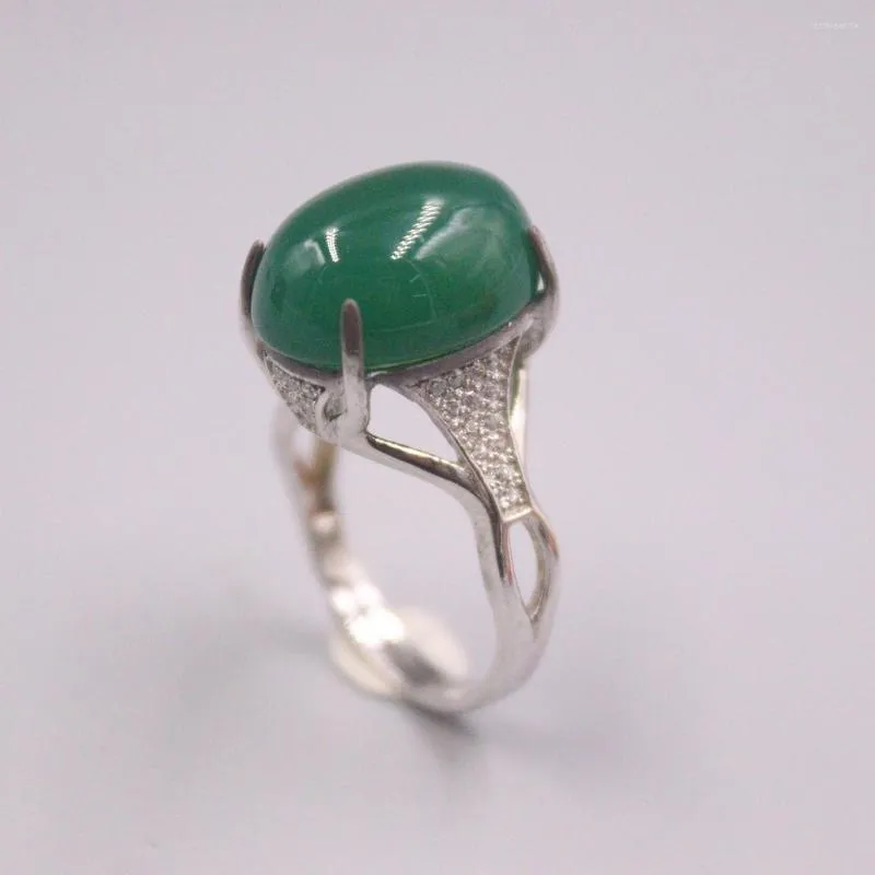 Küme Yüzükleri Orijinal/Orijinal Gümüş 925 Sterling Ring Düğünler için Sonsuzluk Kadın Bayanlar Zirkon Kadın Yeşil Chalcedony Us 7