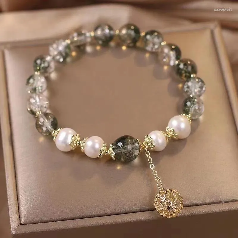 Strand Hollow Bead Niche Design Natural Green Ghost Crystal Bracelet Female Friend Gift