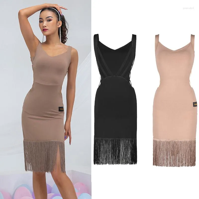 Etapa desgaste baile latino vestido con flecos femenino sexy elástico sin espalda nacional estándar ropa de práctica SL4963