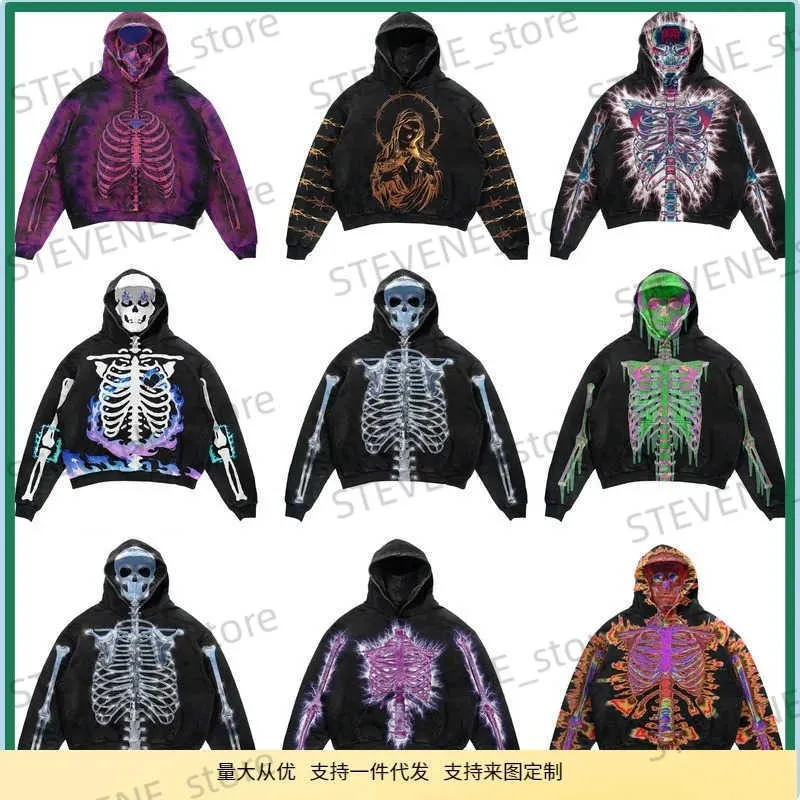 Herrtröjor tröjor amerikanska nya halloween märke skalle personliga mönster tryckta hoodies män och kvinnor y2k street mode lös tröja hoodies t231121