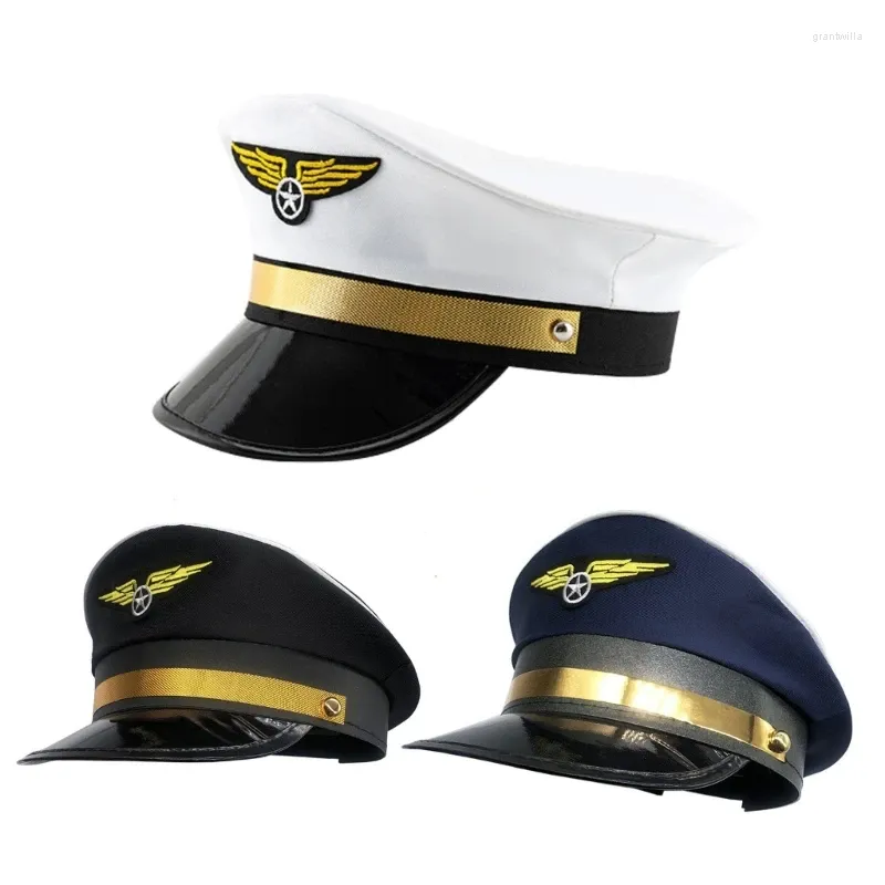 Bérets Élégant Capitaine Chapeau Aviation Avec Badge Réglable Octogonal