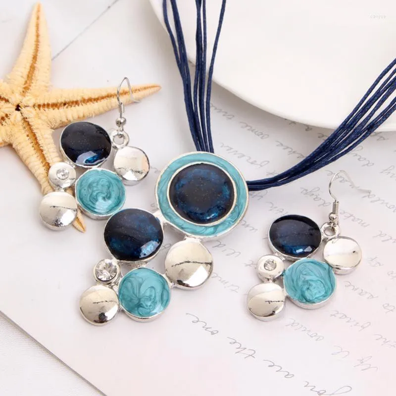 Set orecchini collana MINHIN Design speciale cerchio Accessorio ciondolo placcato argento Gioielli blu per donna Corda di alta qualità