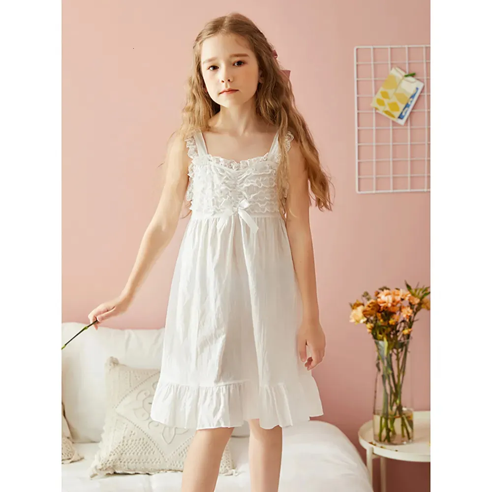 Пижамы для девочек, платье Лолиты, пижамы принцессы, винтажные детские многослойные кружевные ночные рубашки без рукавов, летняя ночная рубашка для малышей 231121