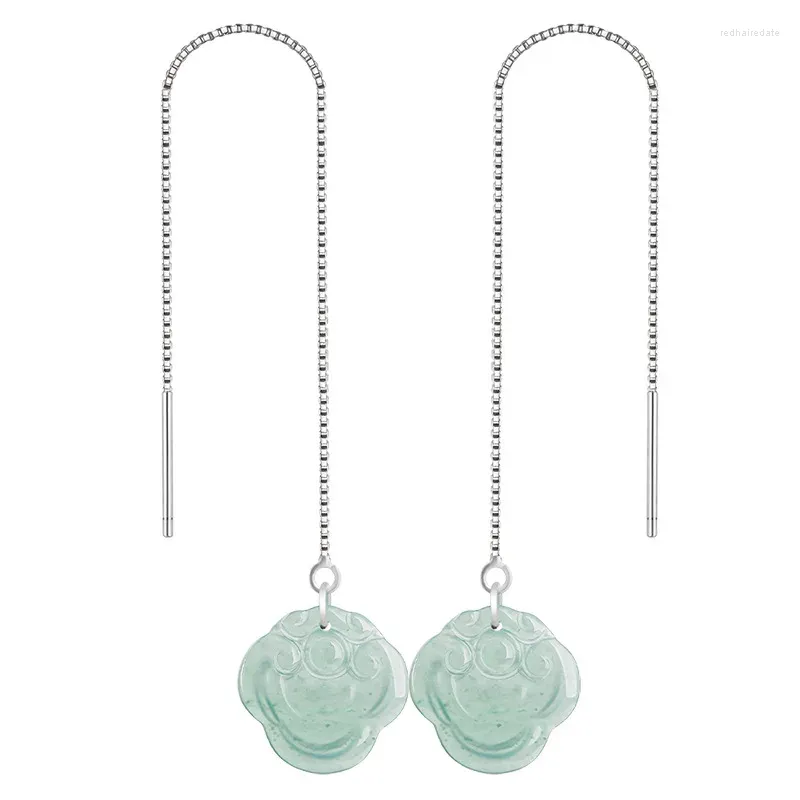 Boucles d'oreilles pendantes Jade birman Ruyi pierres précieuses amulettes pierres précieuses cadeau Talismans 925 bijoux en argent cadeaux pierre naturelle femmes vert