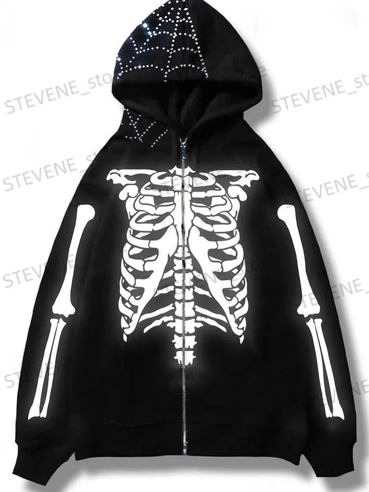 Felpe con cappuccio da uomo Felpe GRANDE PROMOZIONE Y2K Moda da uomo Street Apparel Vintage Skull Felpa con cappuccio Zipper Top Felpa gotica Harajuku Vintage Zipper Coat T231121