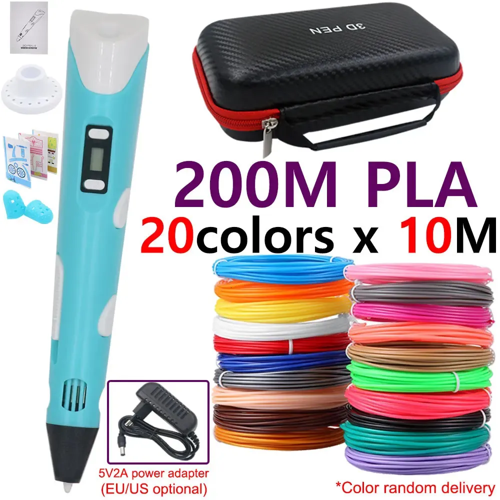 Outros Home Garden Kids 3D Pen Printing com tela LCD 150200M PLA Filament Power Adapter Travel Case para Natal Aniversário DIY Presente 231121