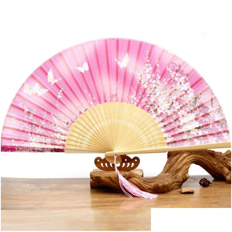 Party Favor Party Favor Vintage Style Silk Folding Fan Chinese Japanese Pattern Art Craft Gift Home Decoration Ornaments Wedding Dance Dh5Y7