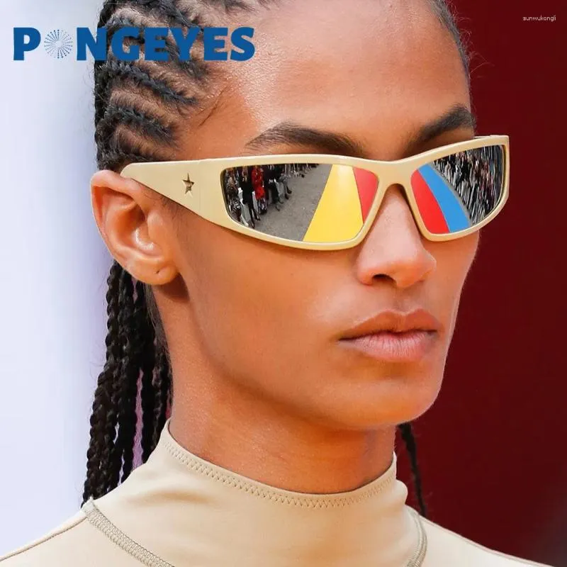 Sunglasses Trendy Five-Pointed Star Women Men Punk Designer Y2K Sports Sun Glasses Retro Mirrored Shades Wrap Around Eyewear