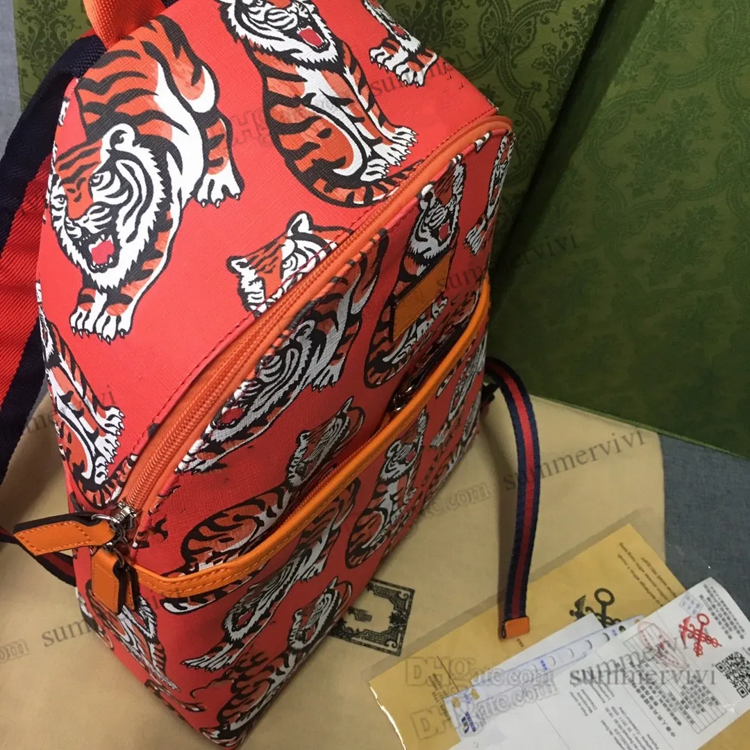 DHgate Kids Tiger Printed Backpacks PU Leather Double Shoulder Bags for School Baby Kids Maternity