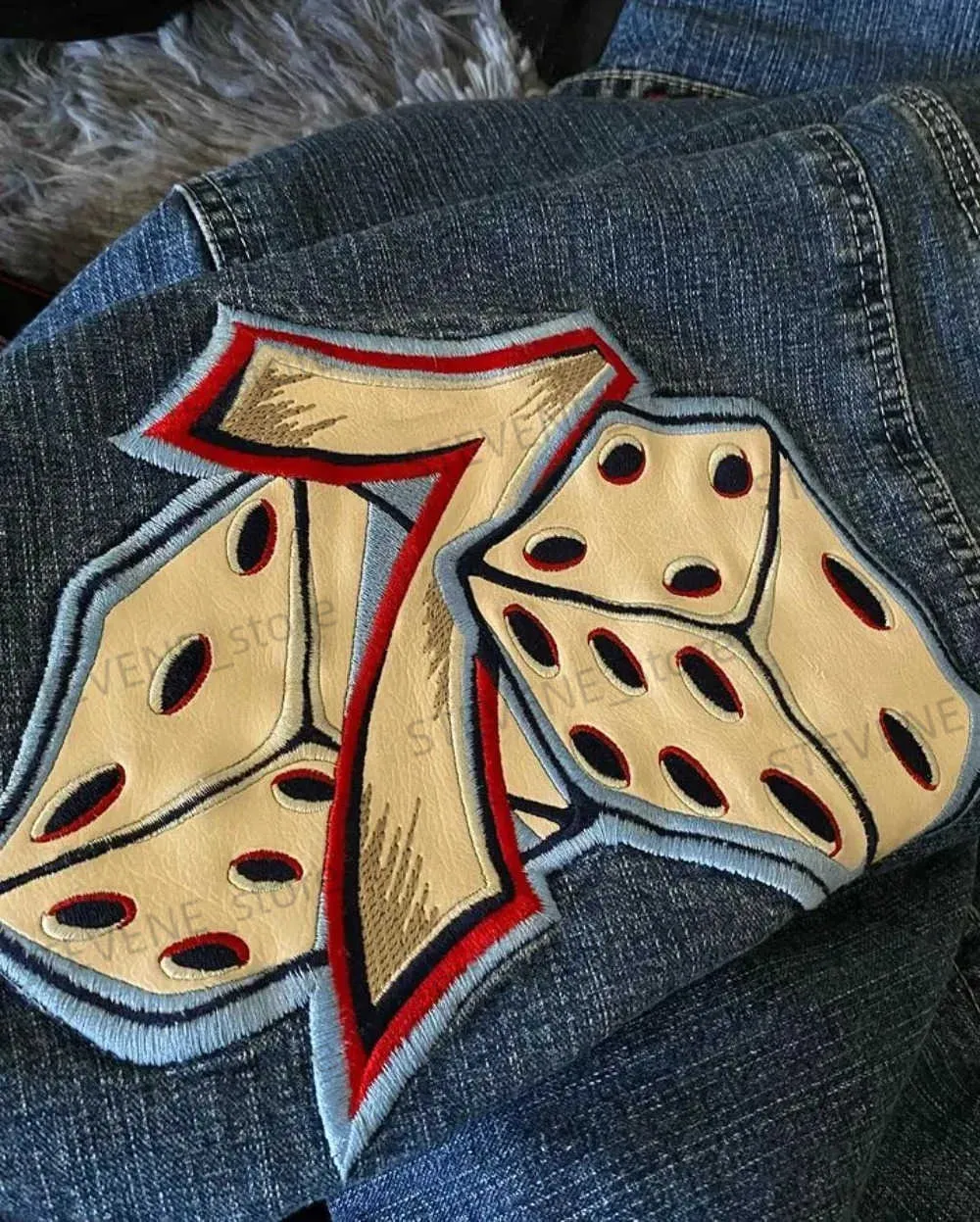 Erkek Kot Jnco Jeans Y2K Erkek Hip Hop Boyutu 7 Zar Grafik İşlemeli Retro Mavi Bol Kot Pantolonlu Bacak Pantolonları Sokak Giyim T231121