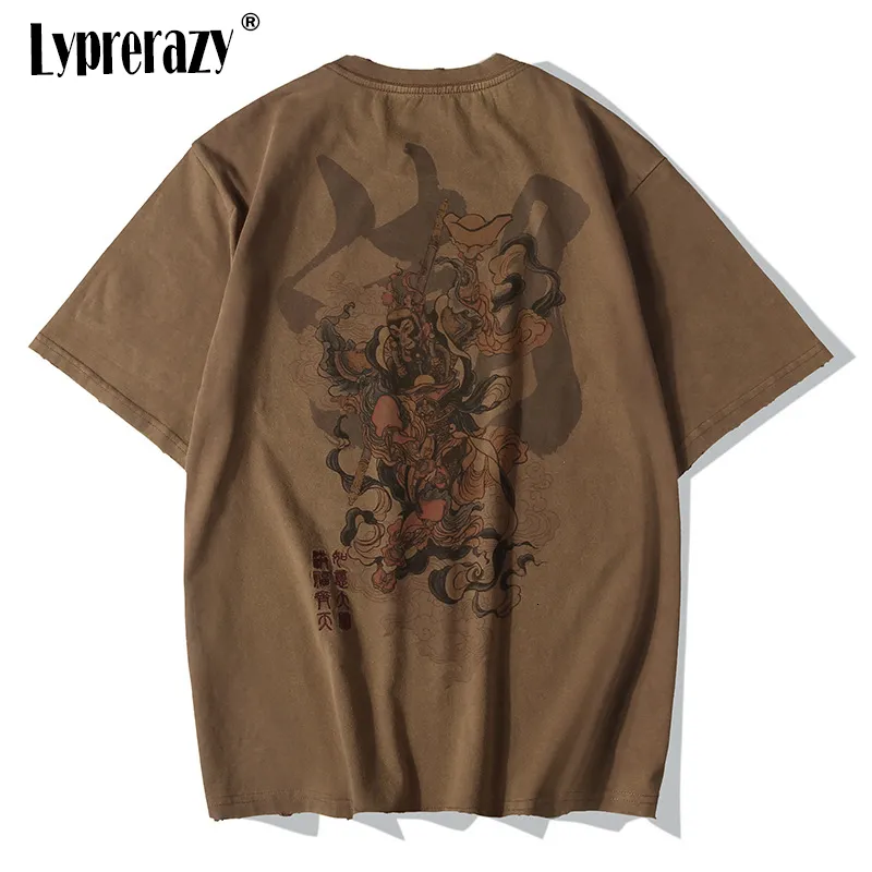 남자 S t 셔츠 lyprerazy 중국 빈티지 원숭이 킹 자수 티셔츠 tshirt streetwear t 셔츠 힙합 4xl 옷 갈색면 230421