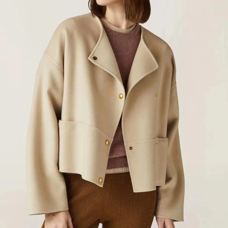 Mulheres Trench Coats Mulher Roupas Outono Estilo Único Design de Alfaiataria Retro Temperamento Curto Cashmere Casaco de Lã