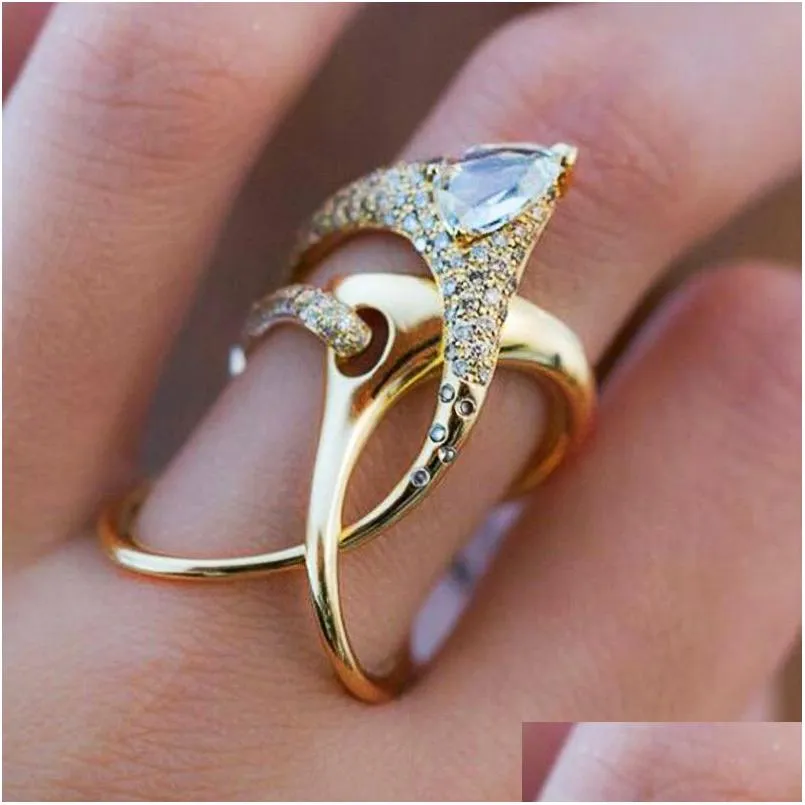 Band Rings Huitan Luxury Irregar Magical Witch Ring Super Cool Accessories Gadget Golden Twist Winding Women Jewelry Persona Dhgarden OTC8Y