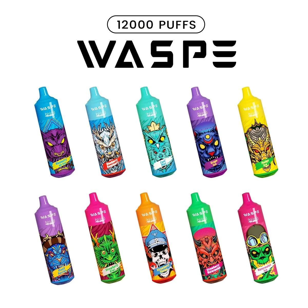 100% oryginalne autentyczne Waspe Puff 12000 Puffs Djeńskie Vape Electronic Vape Vape Pen Pift 12000 RGB Light 20 ml 15 Smaki urządzenie Vaper Pen Vapes