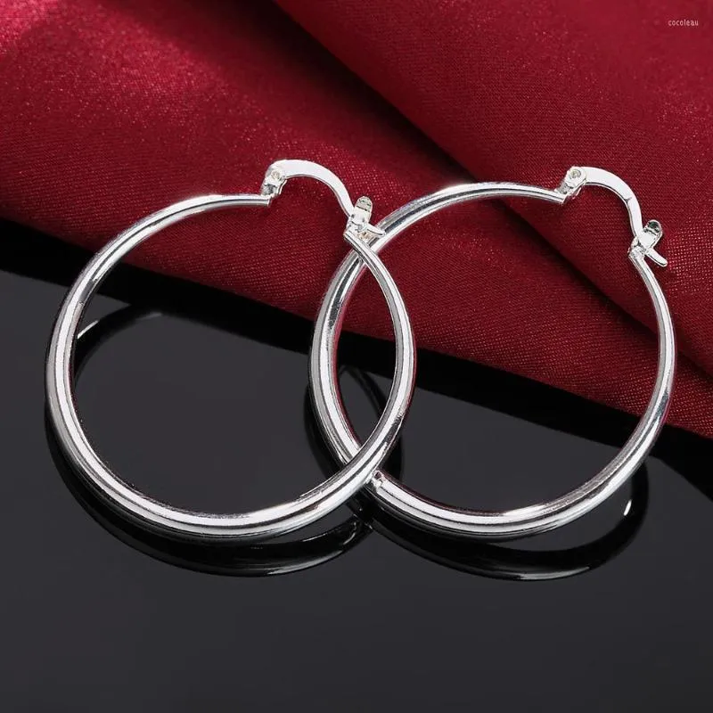 Hoop Earrings Fine 4cm Diameter 925 Sterling Silver Big Circle Women Fashion Jewelry Christmas Gifts Wedding Party