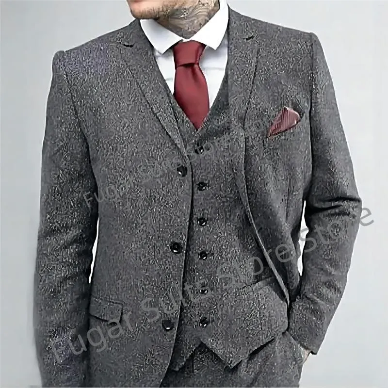 Costumes masculins en laine classique tweed hommes flim fit repel homme mariage marié smoking business 3 pièces ensembles (blazer pantalon gilet) costume homme