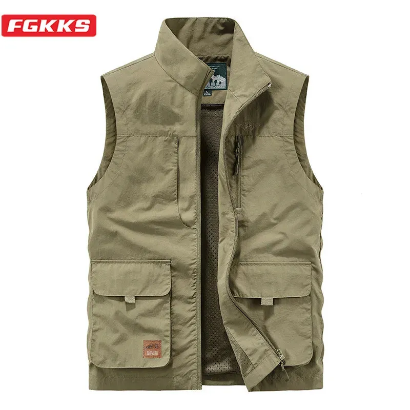 Hommes gilets FGKKS décontracté débardeur solide outil taille manteau mince pêche randonnée voyage Multi poche en vrac 231120