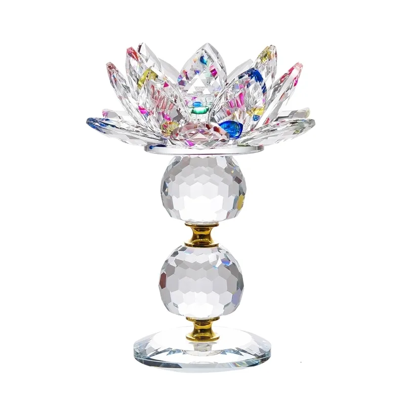 Candle Holders Beautiful Crystal Glass Lotus Feng Shui Home Decor Big Tealight Stand Holder stick 230420