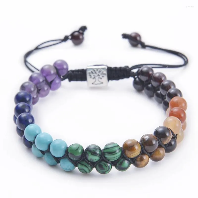 Strand Bead Chakra Bracelet 7 Chakras Healing Crystals Yoga Stone Beads Bracelets Meditation Anxiety Bangle For Women Men