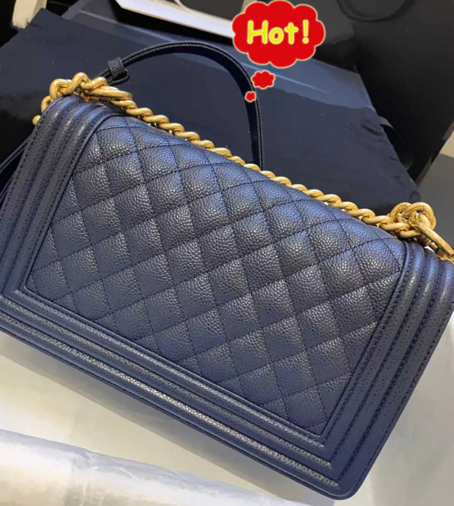 Luxury Designer Quilted Blue Bag With Chain Flap For Women