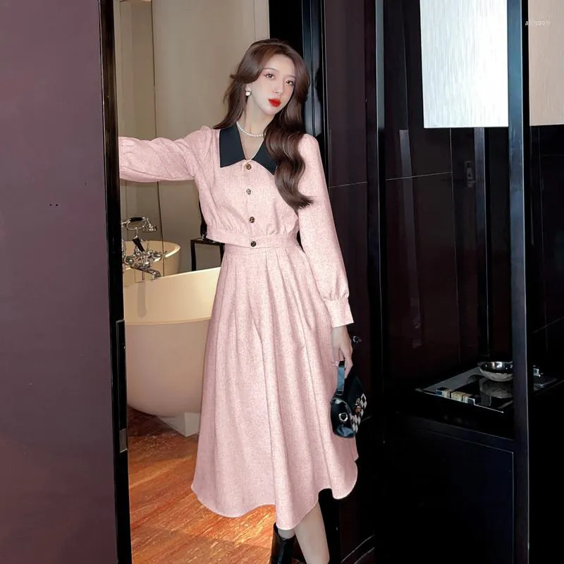 Work Dresses Sweet Lady Style Two Piece Suit Women Autumn Short Small Top A-line High Waist Umbrella Skirts Special Graceful Female Set