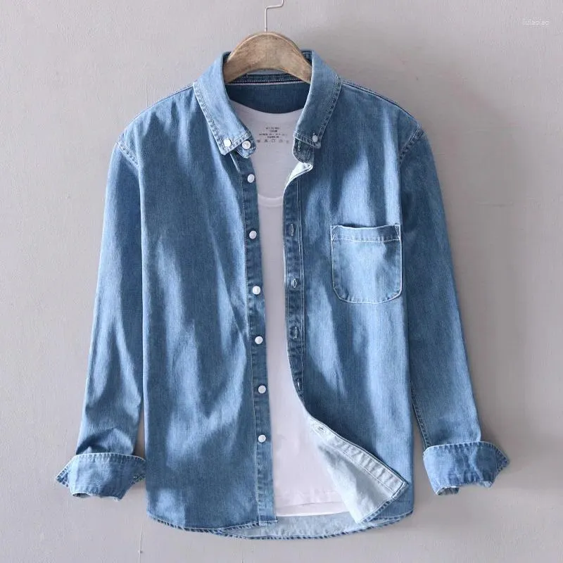 Casual overhemden voor heren Puur katoen Denim overhemd Heren Lange mouw Gewassen Vintage Voor heren Lente 2023 Zwart Blauw Retro Grote maten 3XL 4XL WE96