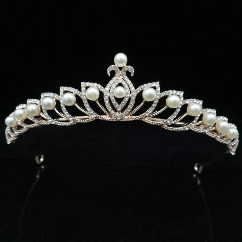 Pinces à cheveux Barrettes Argent Plaqué Cristal Perles Diadèmes De Mariée Couronne En Alliage D'or Rose Strass Pageant Diadème Bandeau De Mariage Accessori