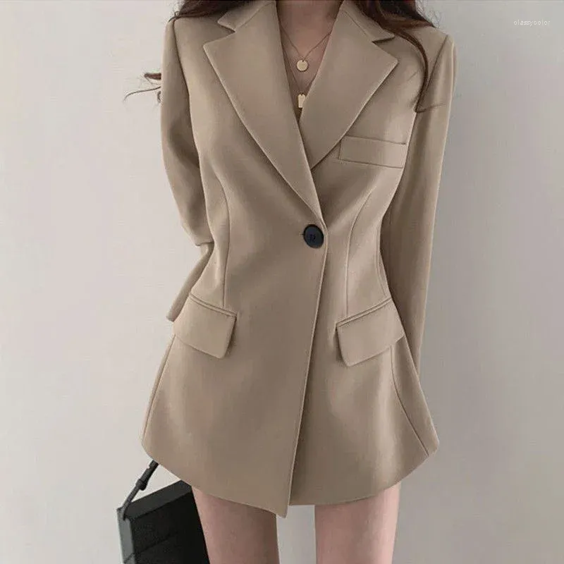 Kurtki damskie swobodny elegancki płaszcz Blazer Women Autumn Notoched Single Button Suits Koreańska wersja Koreańska wersja luźna biurowa kurtka dama top