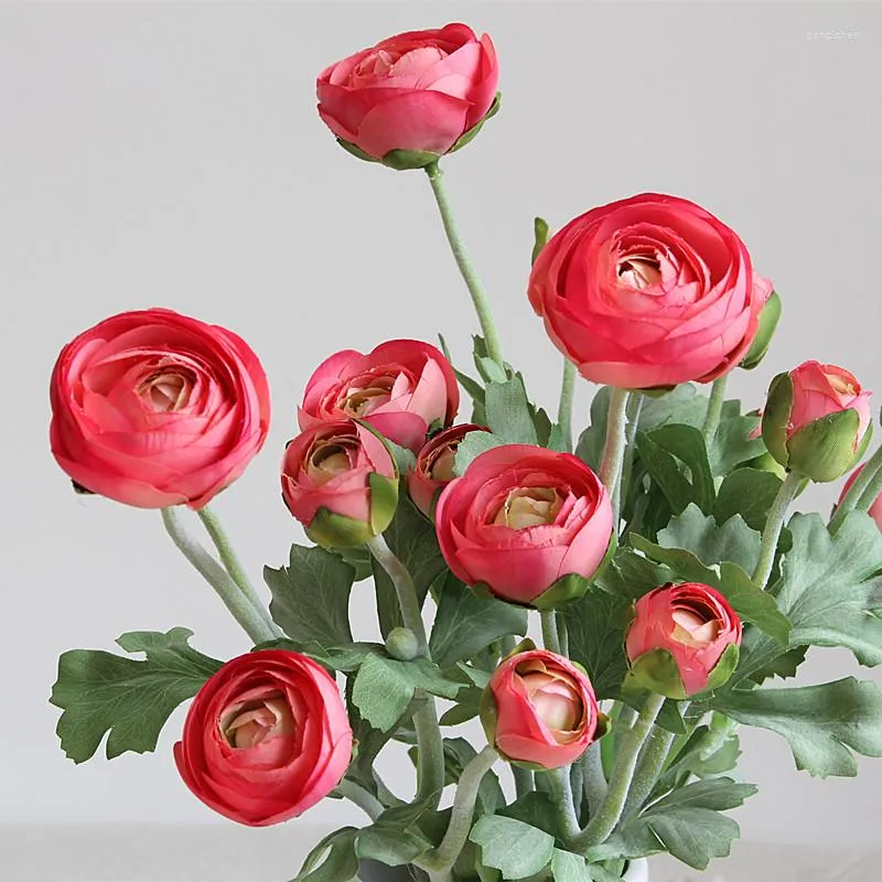 Decorative Flowers Artificial Ranunculus With Real Touch Stem Faux Peony Wedding Decoration Household Simulation