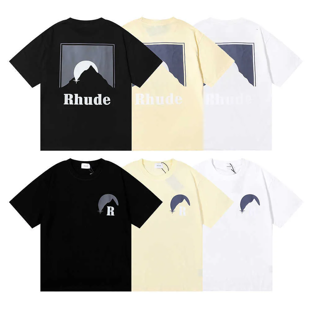 T-shirt a maniche corte casual allentata per uomo e donna stampata Rhude Black Moon di tendenza di nicchia di bellezza