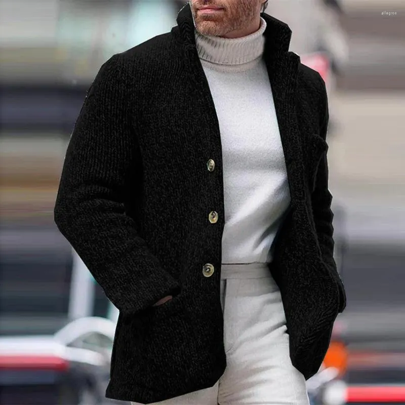 Men's Sweaters Office Knitted Cardigan Sweater Stand Collar Coat Long Sleeve Jumper Solid Color Outwear M/L/XL/2XL/3XL/4XL