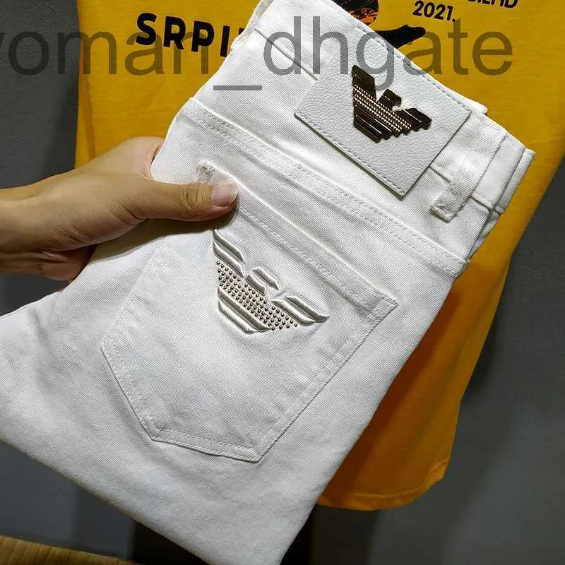 Heren jeans ontwerper trendy merk wit geborduurde gewassen jeans voor mannen in slanke rechte buis casual trendy broek Adep