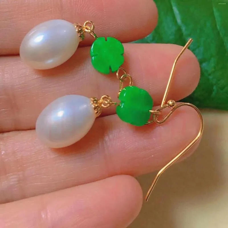 Dangle Earrings Fashion White Eggshell Pearl Green Jade Sculpture Gold Hook Ear Stud Year Diy Wedding VALENTINE'S DAY Gift