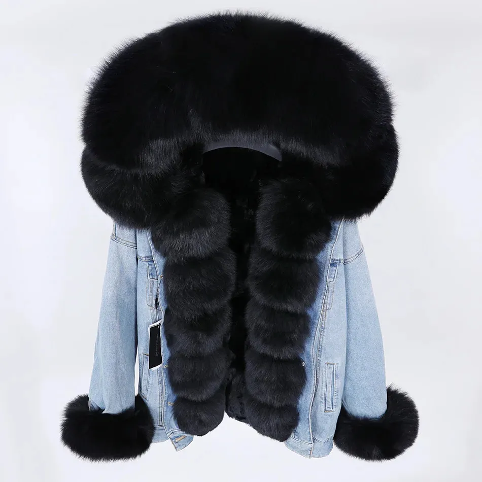 Veste de jean hivernal Faux MAOMAOKONG FUR