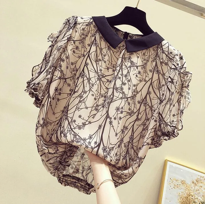 Men's Swimwear Summer Women Chiffon Blouse Shirt Female Elegant Blusas Allmatch Blouses Femininas Peter Pan Collar Office Lady 230420