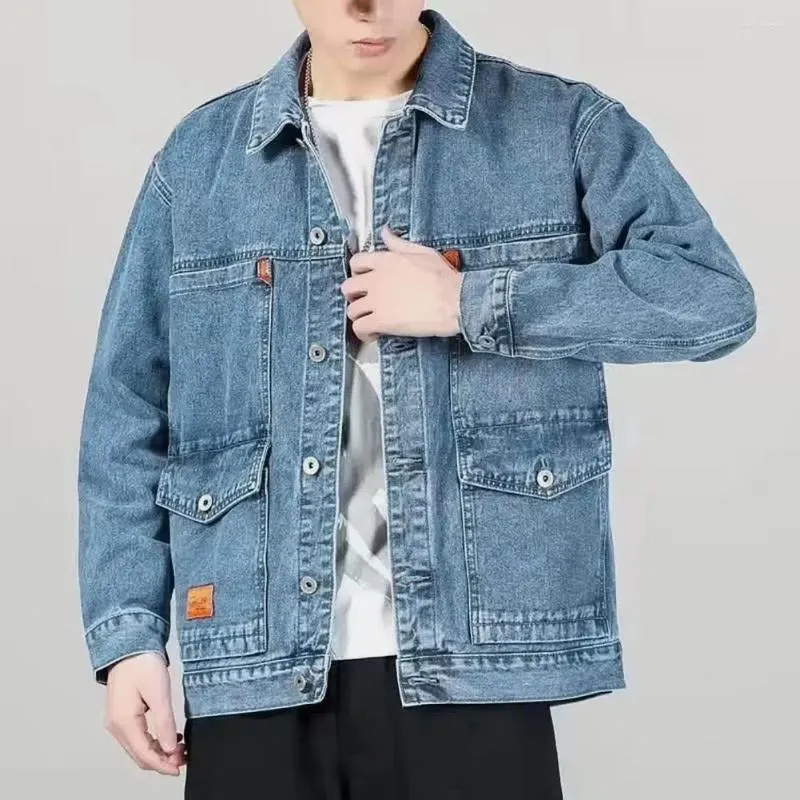 Men's Jackets Stylish Denim Jacket Buttons Autumn Loose Mid Length Spring Coat Thermal