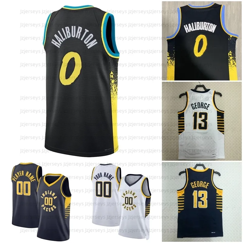 Personalizado 00 Bennedict Mathurin Niños Jóvenes Mujeres CE Jersey de baloncesto Negro Blanco 11 Bruce Brown 33 Myles Turner 27 Daniel Theis 0 Tyrese Haliburton 7 Buddy Hield Jersey