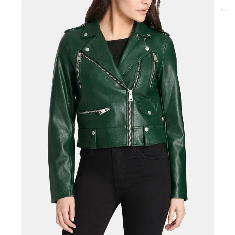 Kurtki damskie Pure Sheepskin Green Leather Kurtka Europejska i amerykańska modna trend mody