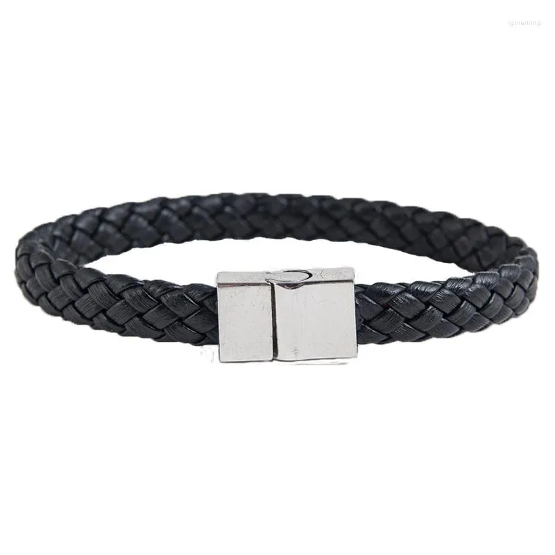 Charm armband mode manliga smycken flätat läder armband handgjorda magnetiska clasps män handled band gåvor