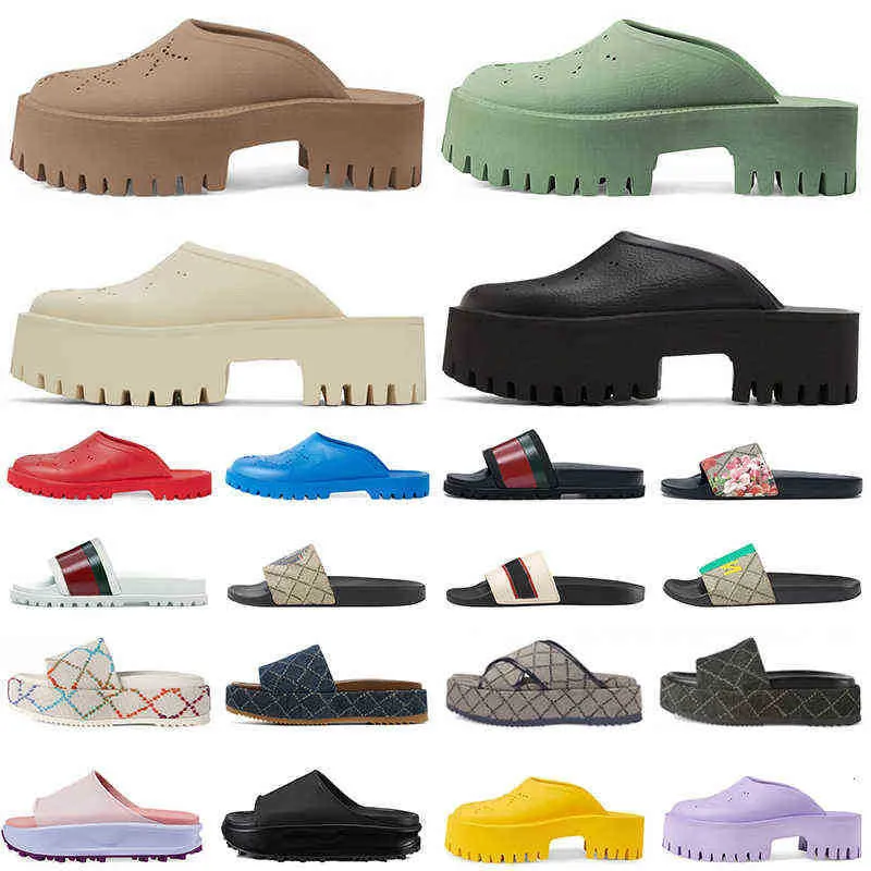 Lyxdesignade sandaler Män Kvinnor Slides Tofflor Plattform Perforerad Klassisk Brokad Gummi Flats Skor Flip Flops Sneakers Loafers