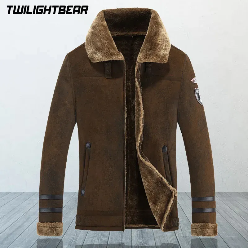 Herrläder Faux Leather Winter Men's Fur Jacket Märke Retro Faux Suede Warm Lamp Wool Fur Bomber Jacket Pälsa Moto Leather Jacket 4XL AY819 231120